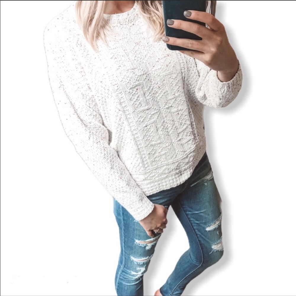 Cotton Harbor Cable Knit Confetti Sweater in White
